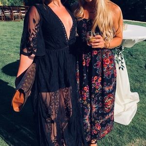 Black lace deep neck dress